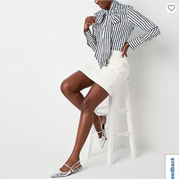 Worthington Women’s Black & White Striped Bow Tie Front Blouse Size XXL - Picture 2 of 9